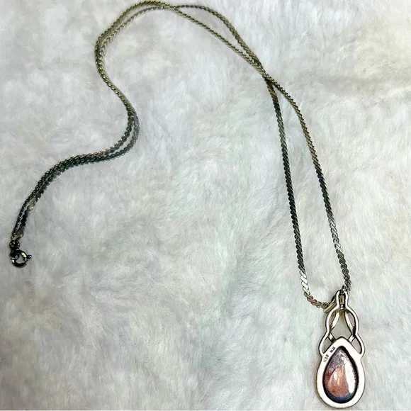 Signed Sterling Silver & Amber Necklace - Picture 6 of 7